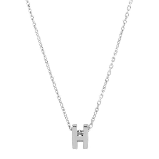 Silver 925 Rhodium Plated Small Initial H Necklace - JCP00001-H | Silver Palace Inc.