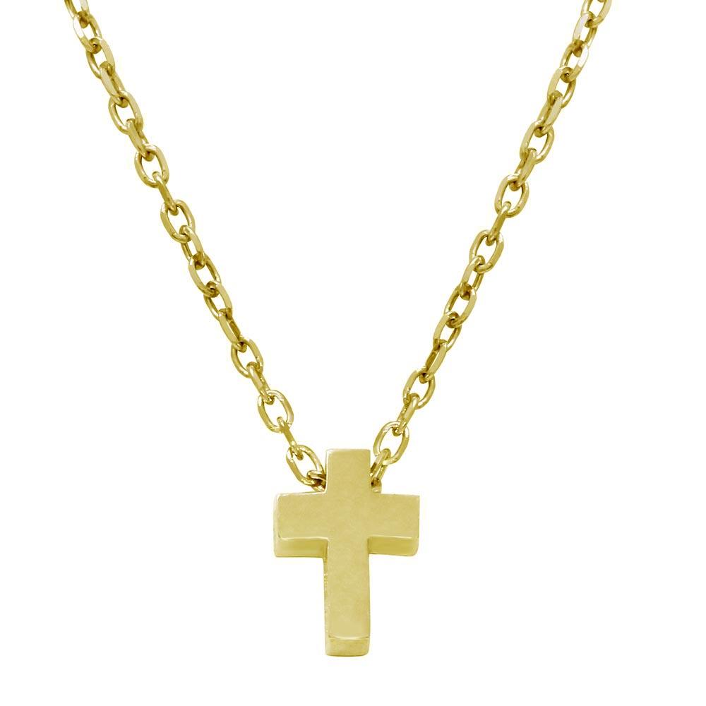 Silver 925 Gold Plated Mini Cross Pendant Necklace - JCP00002GP | Silver Palace Inc.