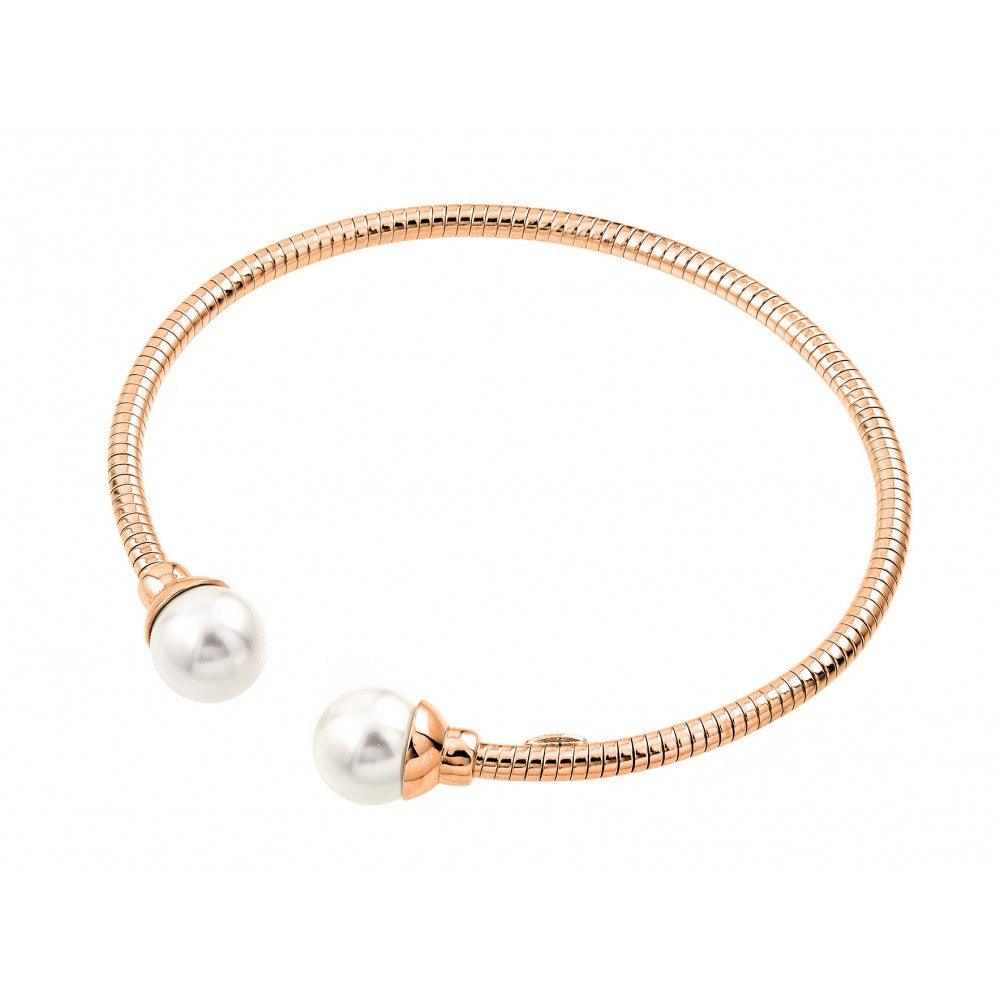 Closeout-Silver 925 Rose Gold Plated Italian Bangle Pearl Bracelet - JPB00001RGP | Silver Palace Inc.