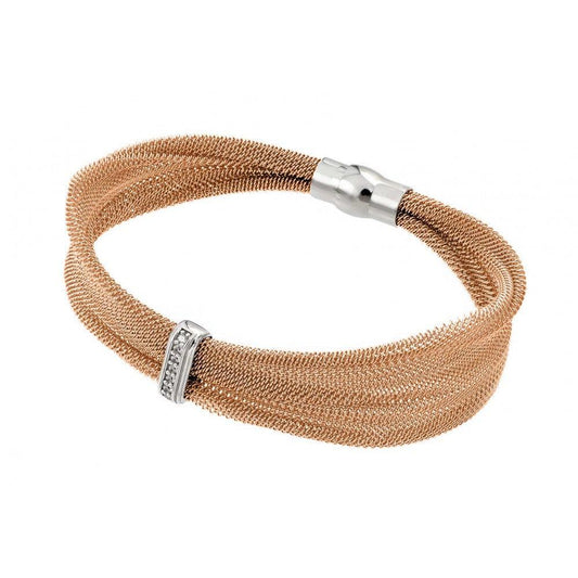 Closeout-Silver 925 Rose Gold Plated Mesh Italian Bracelet - JPB00003RGP | Silver Palace Inc.