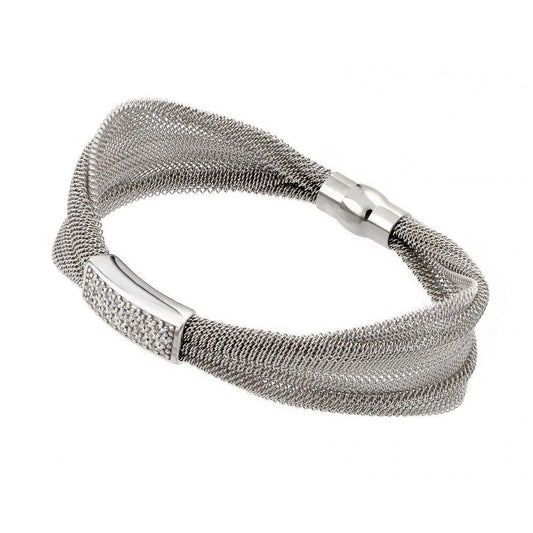 Closeout-Silver 925 Rhodium Plated Mesh Italian Bracelet - JPB00004RH | Silver Palace Inc.