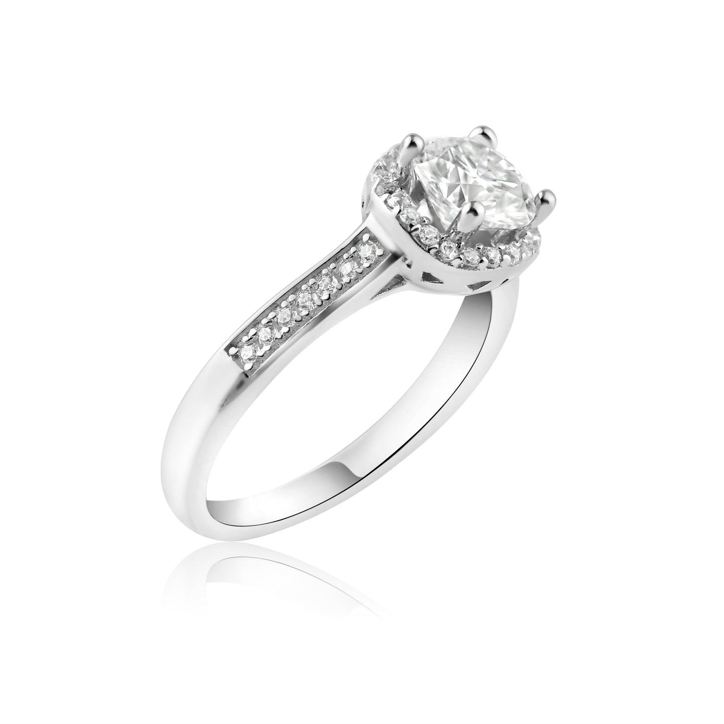 Silver 925 Rhodium Plated 1 Carat Moissanite and Clear CZ Ring - MBGR00004