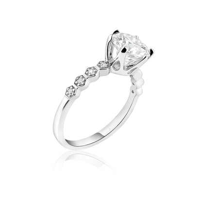 Silver 925 Rhodium Plated 2 Carat Round Moissanite and Clear CZ Ring - MBGR00006