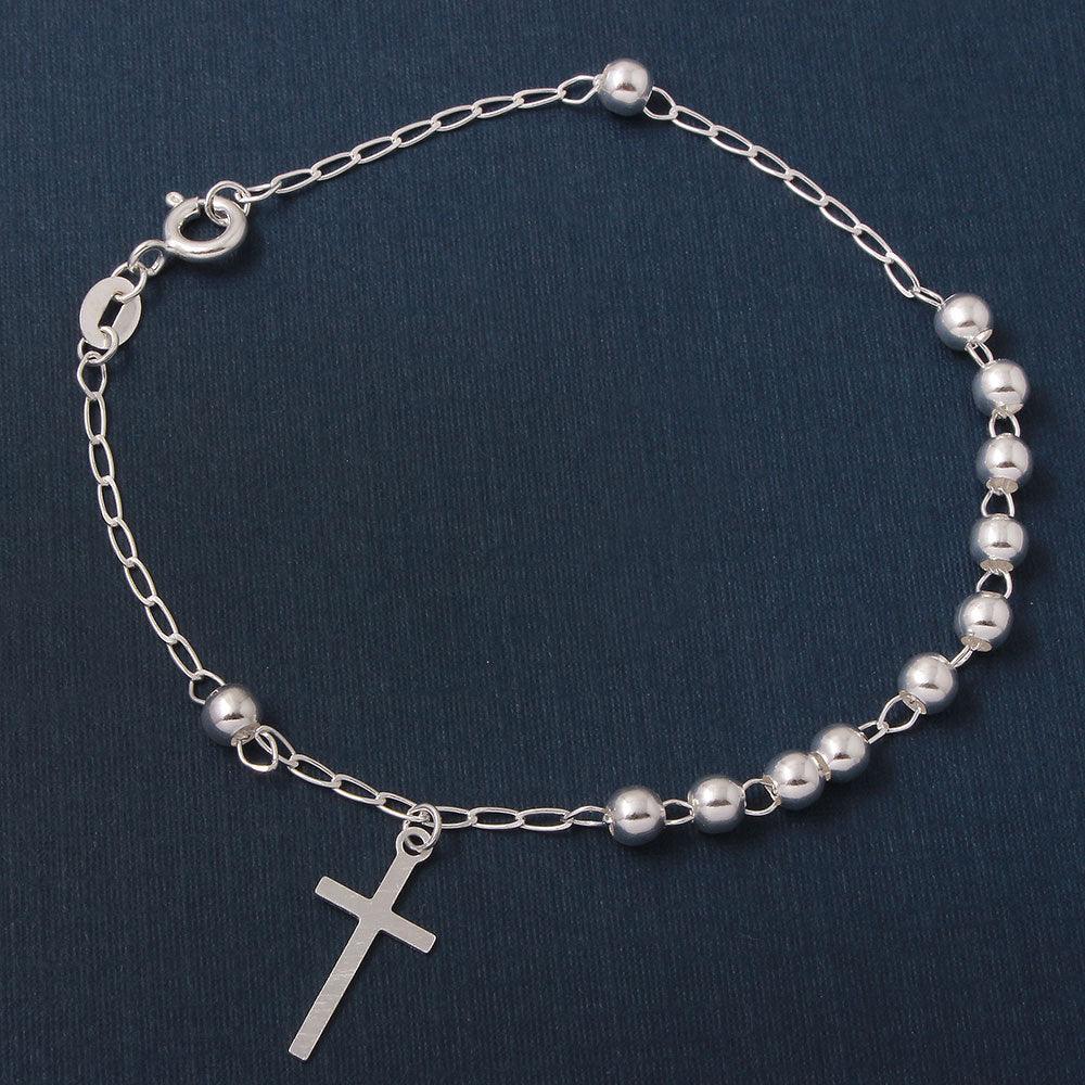 Silver 925 High Polished Cross Charm Bracelet 4mm - ROSB08-4MM | Silver Palace Inc.