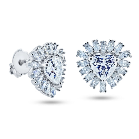 Sterling Silver 925 Rhodium Plated Moissanite Stone Heart Earring - MGME00003