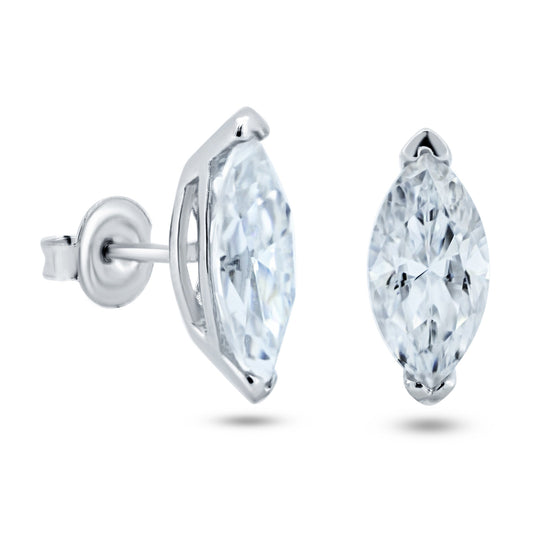 Sterling Silver 925 Rhodium Plated Moissanite Stone Marquise Earring - MGME00005