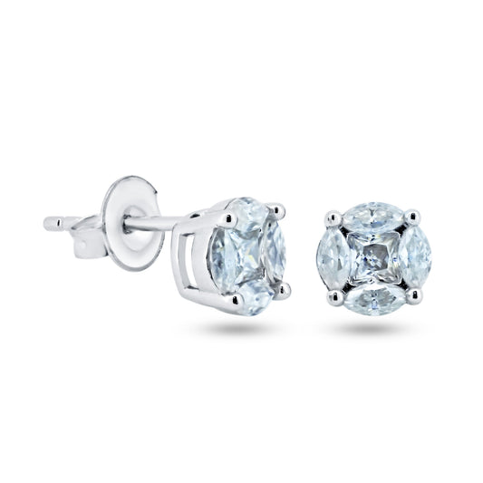 Sterling Silver 925 Rhodium Plated Moissanite Stone Round Earring - MGME00006