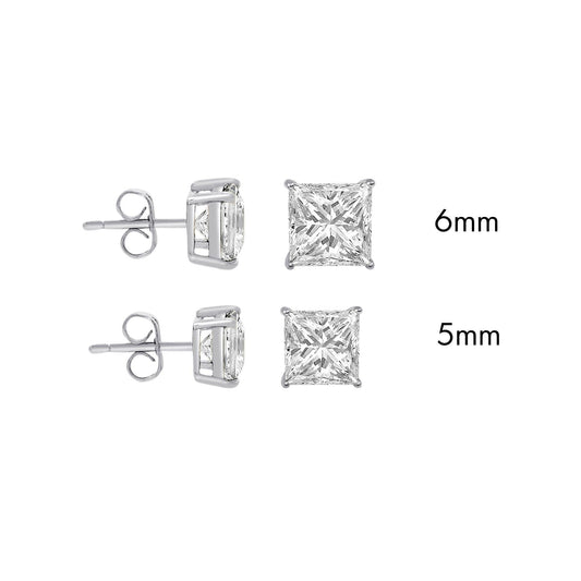 Sterling Silver 925 Rhodium Plated Moissanite Stone Square Push Back Earring - MGME00009 | Silver Palace Inc.