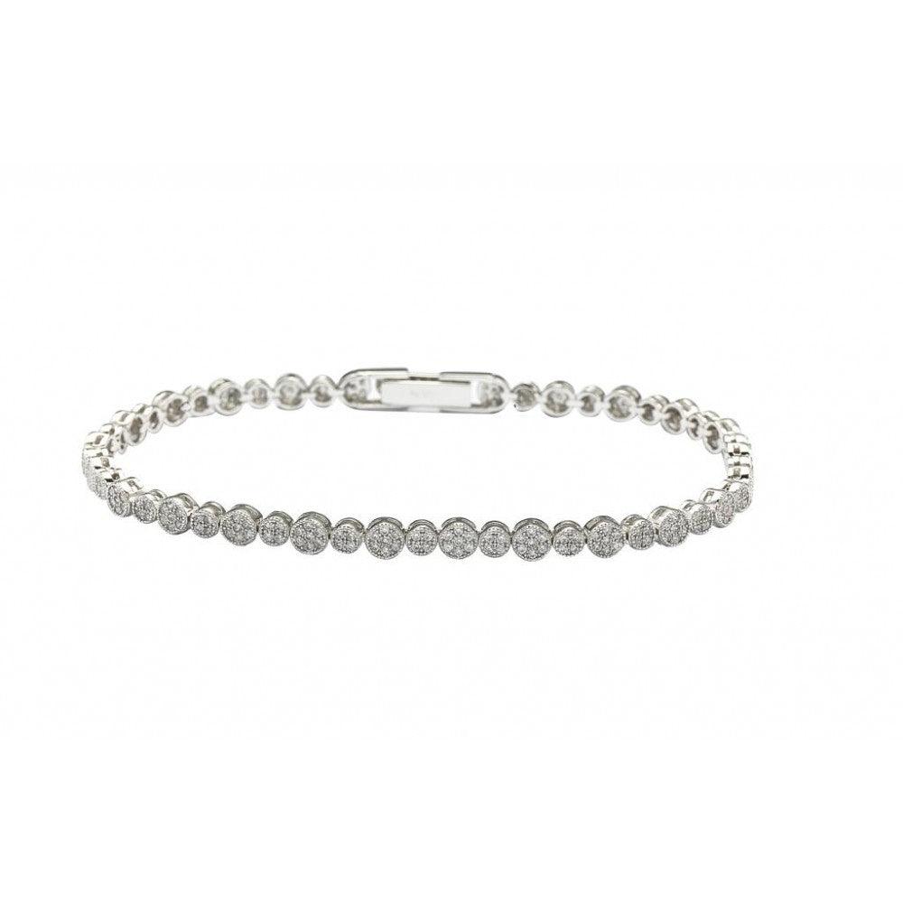 Silver 925 Rhodium Plated Multiple Round Clear CZ Bracelet - GMB00002 | Silver Palace Inc.