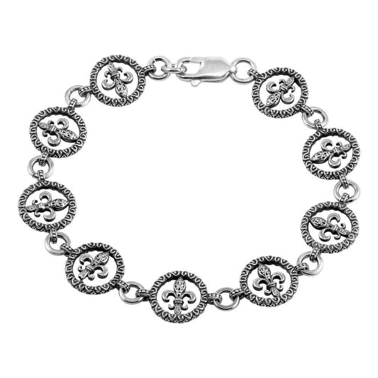 Closeout-Silver 925 Oxidized Open Disc Filigree Design Link Bracelet - OXB00013 | Silver Palace Inc.