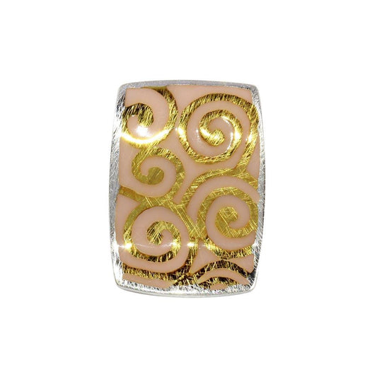 Closeout-Silver 925 Non-Plated Rectangular Pendant with Gold Designs - P 640243PNK | Silver Palace Inc.
