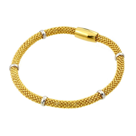 Silver 925 Gold Plated Thin Beaded Italian Bracelet - PSB00008GP