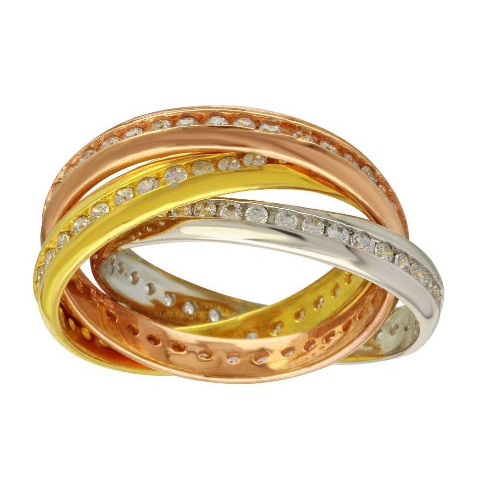 Silver 925 Three Toned Interlocked Eternity Bands - RC104902