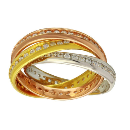 Silver 925 Three Toned Interlocked Eternity Bands - RC104902