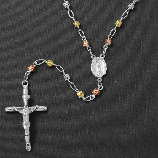 Silver 925 High Polished 3 Toned Filigree Rosary with Open Bar Separator 3mm - ROS11-3MM | Silver Palace Inc.