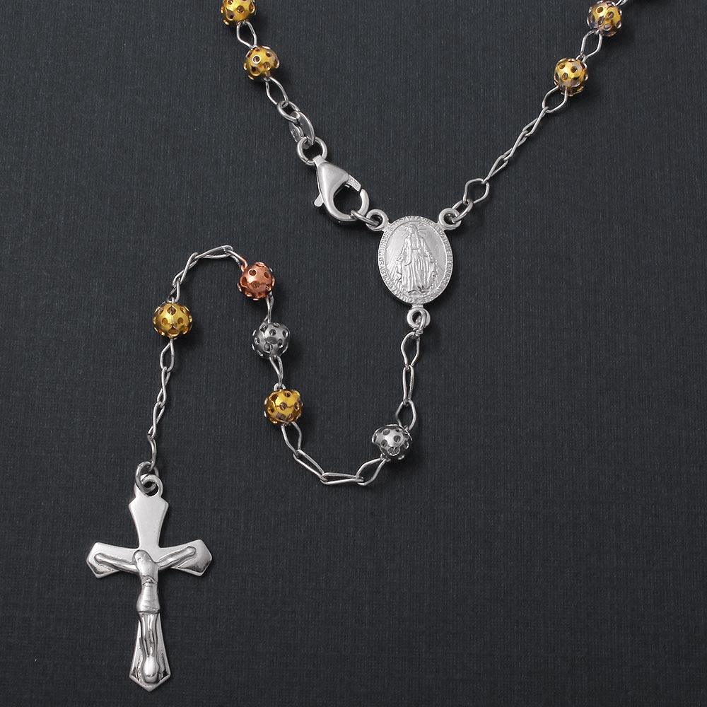 Silver 925 High Polished 3 Toned Filigree Rosary 5mm - ROS21-5MM | Silver Palace Inc.