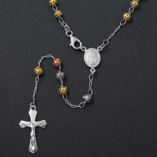 Silver 925 High Polished 3 Toned Filigree Rosary 5mm - ROS21-5MM | Silver Palace Inc.