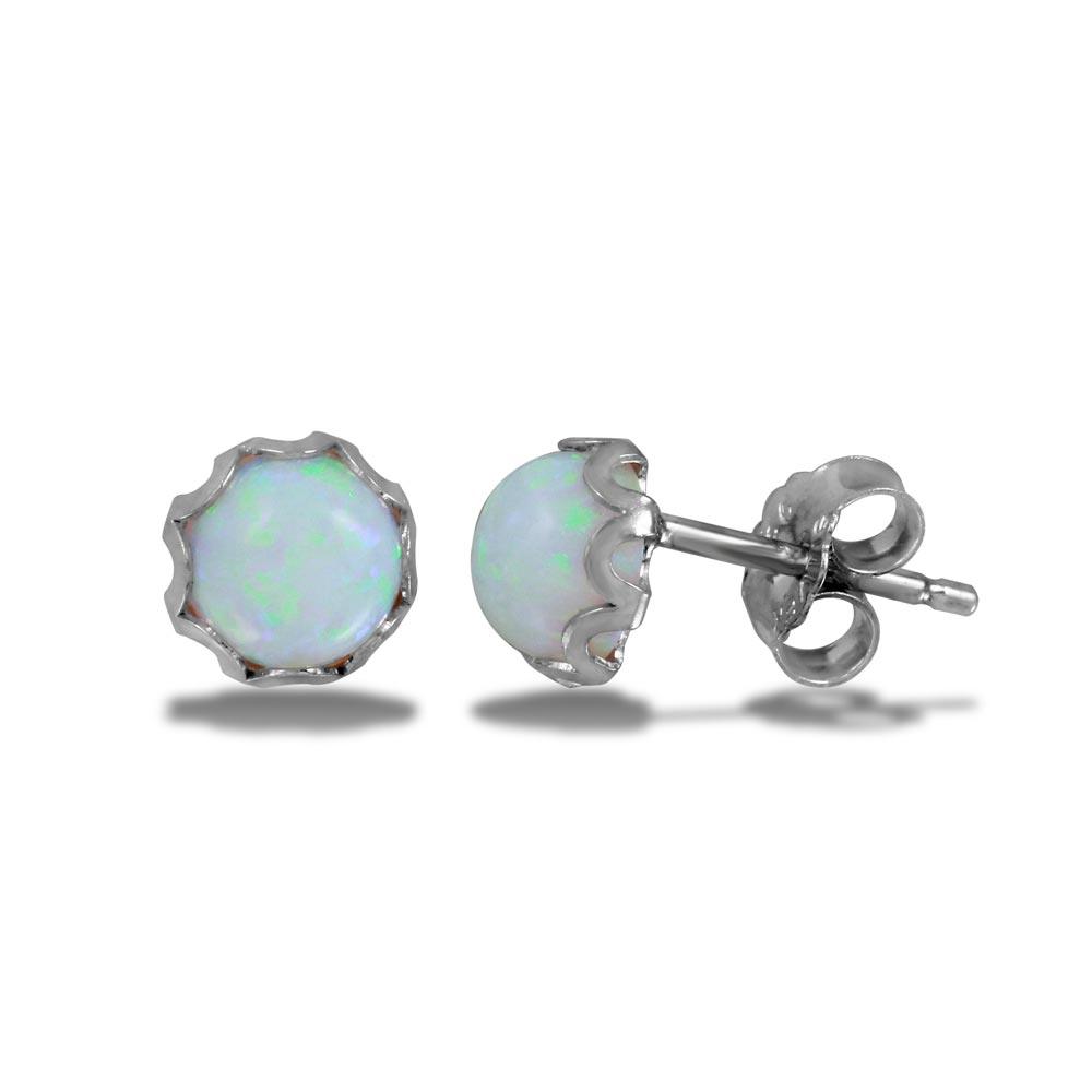 Silver 925 Rhodium Plated Round Opal Stud Earring - SCE00001 | Silver Palace Inc.