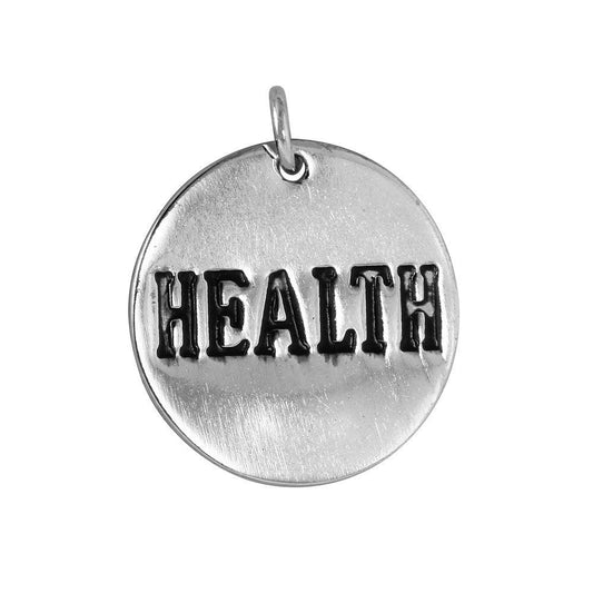 Silver 925 'Health' Engraved Disc Pendant - CHARM008 | Silver Palace Inc.