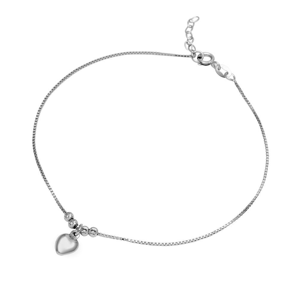 Silver 925 Rhodium Plated Dangling Heart Anklet - SOA00008 | Silver Palace Inc.