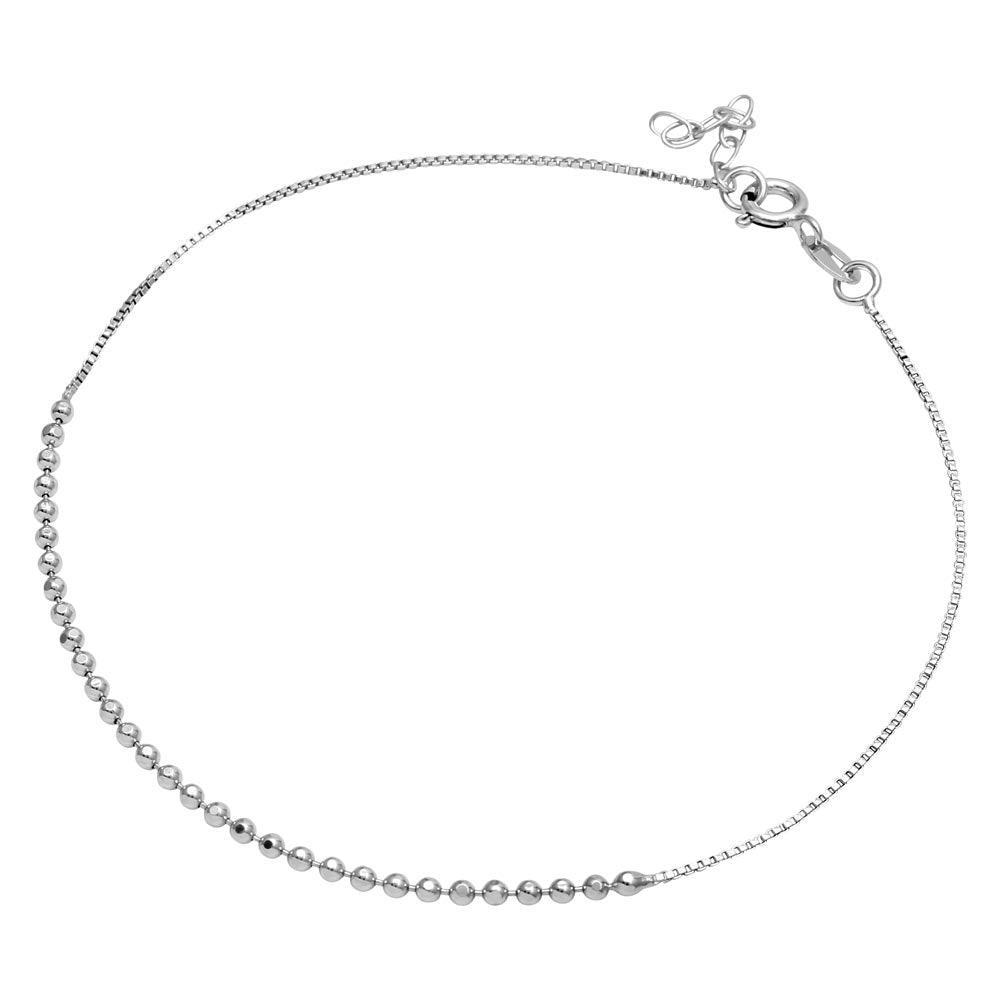 Silver 925 Rhodium Plated DC Bead Anklet - SOA00013 | Silver Palace Inc.