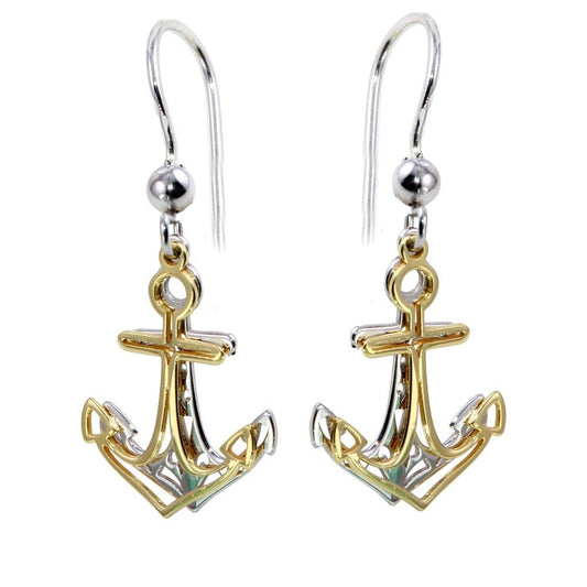 Silver 925 Two-Toned Flat Anchor Earrings - SOE00002 | Silver Palace Inc.