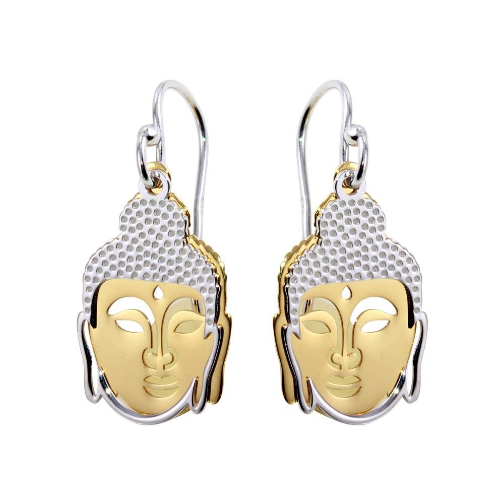 Silver 925 Two-Toned Flat Buddha Earrings - SOE00005