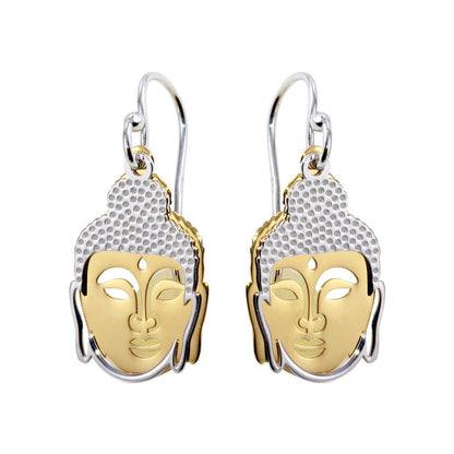 Silver 925 Two-Toned Flat Buddha Earrings - SOE00005