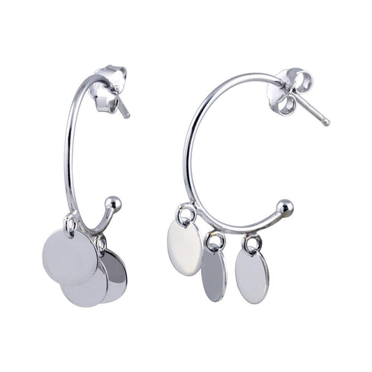 Silver 925 Rhodium Plated Dangling Round Silver Charm Earrings - SOE00025 | Silver Palace Inc.