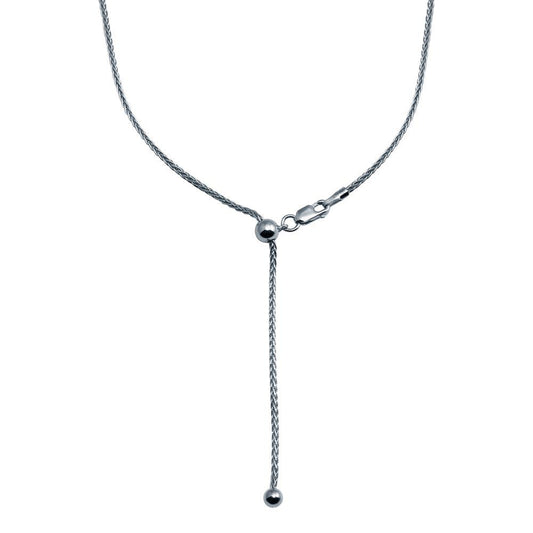 Silver 925 Rhodium Plated Adjustable Wheat Chain Slider Chain with Hanging Bead - SON00001 | Silver Palace Inc.