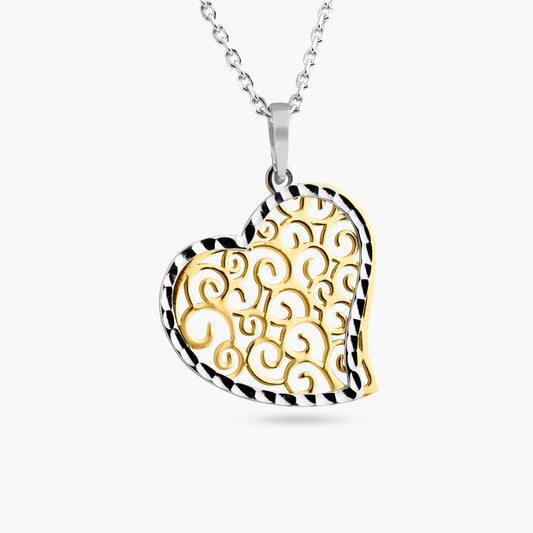 Silver 925 2 Tone Rhodium and Rose Gold Plated  Heart Necklace - SOP00016 | Silver Palace Inc.