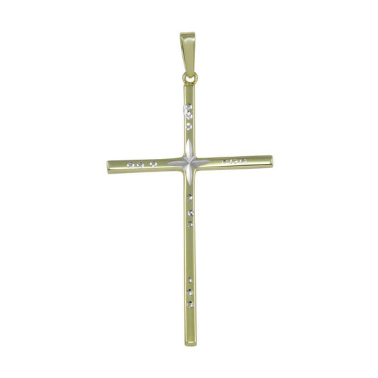 Silver 925 Gold Plated Engraved Cross Pendant - SOP00022 | Silver Palace Inc.