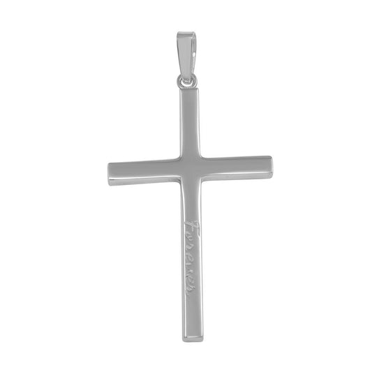 Silver 925 Silver Finish High Polished Engraved "Forever" Cross Pendant - SOP00027 | Silver Palace Inc.