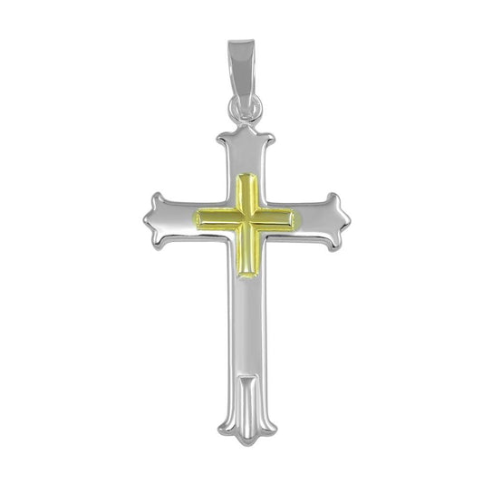 Silver 925 Two Tone Cross Pendant - SOP00044 | Silver Palace Inc.