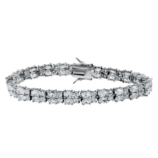 Closeout- Silver 925 Rhodium Plated Clear CZ Double Tennis Bracelet - STB00072