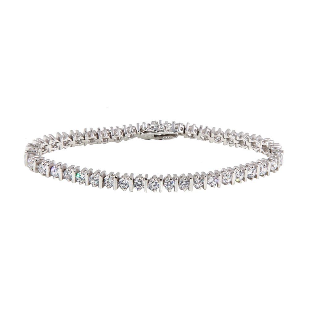 Silver 925 Rhodium Plated Clear CZ Tennis Bracelet - STB00104 | Silver Palace Inc.