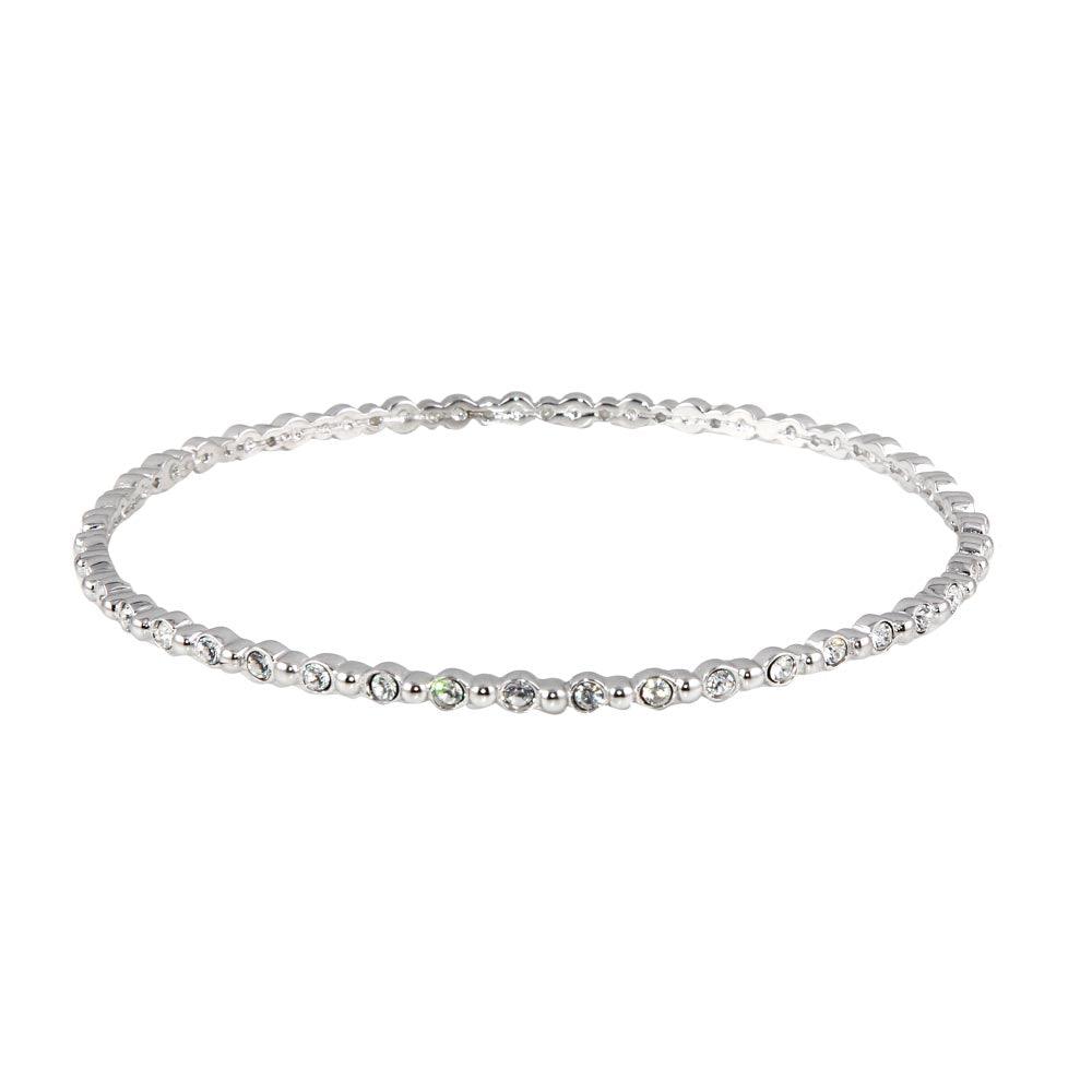 Silver 925 Rhodium Plated Round Clear CZ Bangle Bracelet - STB00109 | Silver Palace Inc.