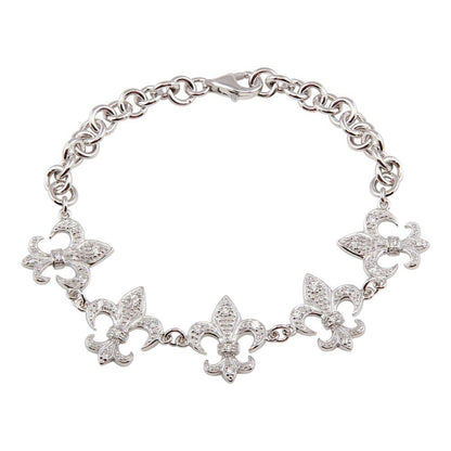 Silver 925 Rhodium Plated Fleur De Lis Clear CZ Bracelet - STB00171 | Silver Palace Inc.