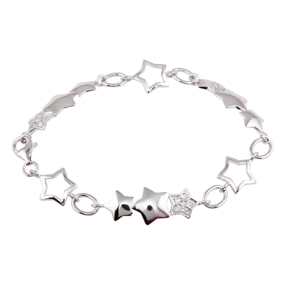 Silver 925 Rhodium Plated Multi Star Clear CZ Bracelet - STB00267 | Silver Palace Inc.