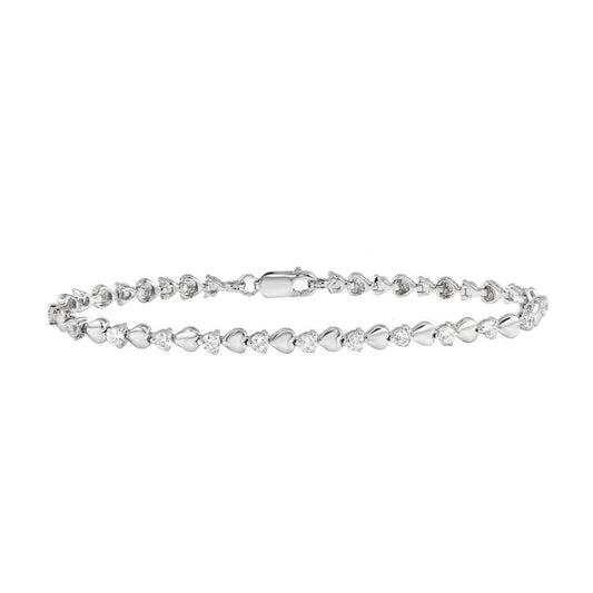 Silver 925 Rhodium Plated Heart Clear CZ Tennis Bracelet - STB00300 | Silver Palace Inc.