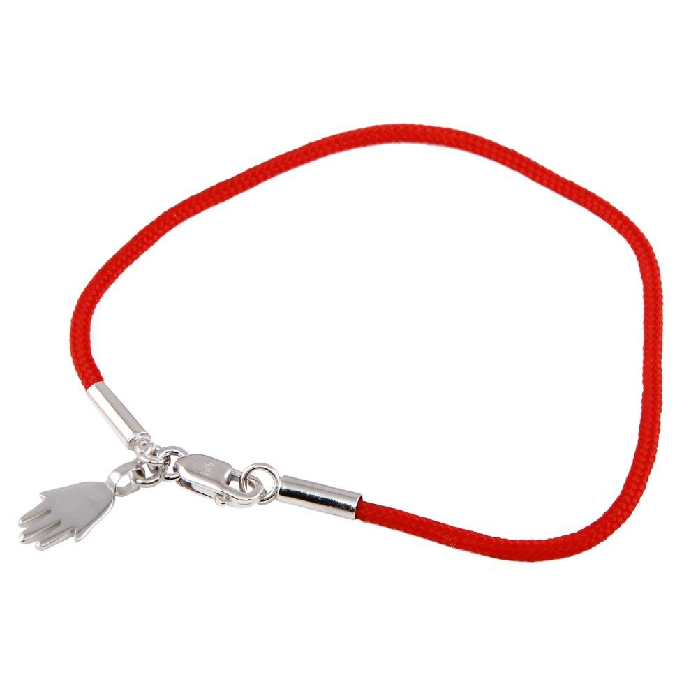 Silver 925 Rhodium Plated Hamsa Red Cord Bracelet - STB00336 | Silver Palace Inc.