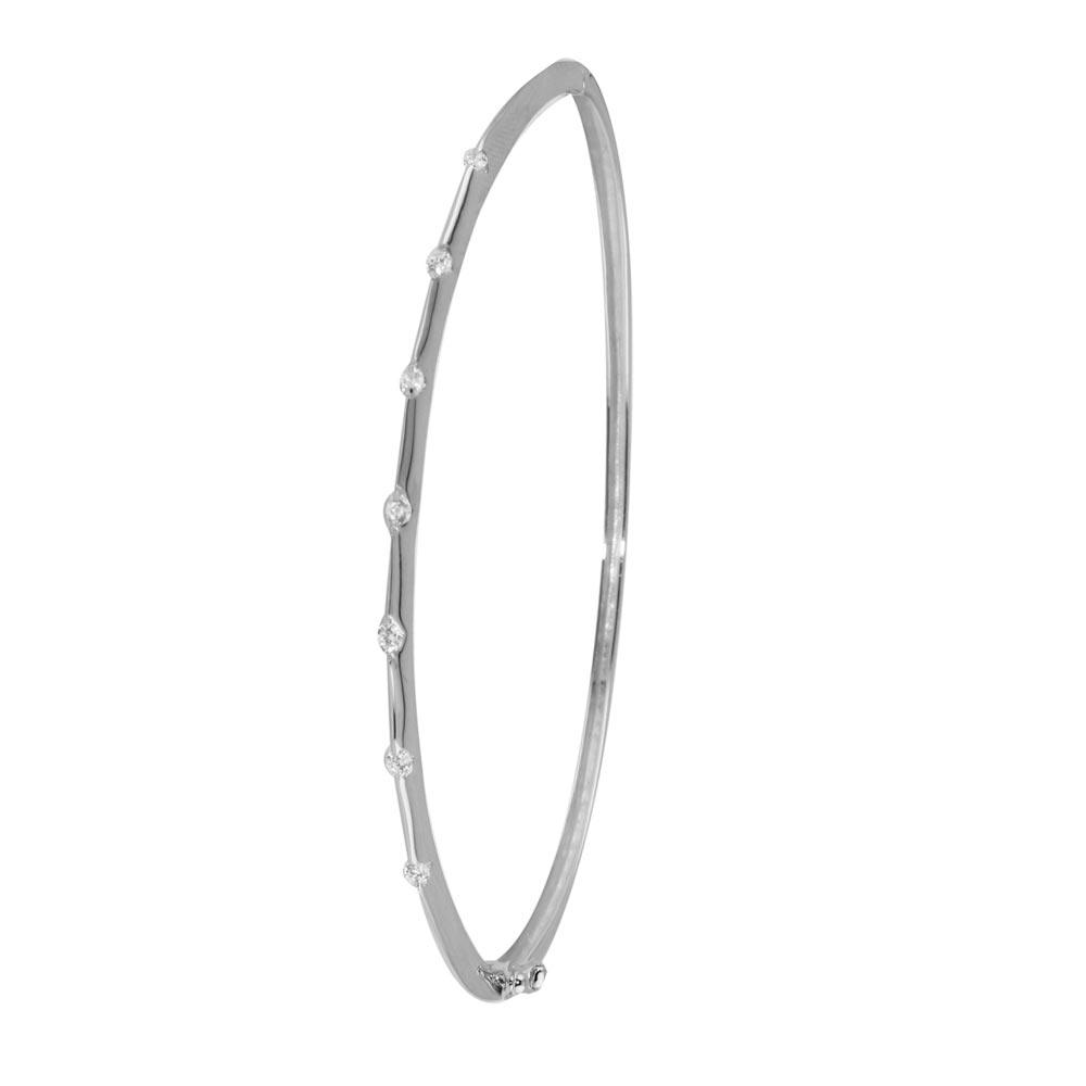 Silver 925 Rhodium Plated Clear CZ Bangle Bracelet - STB00339RH | Silver Palace Inc.