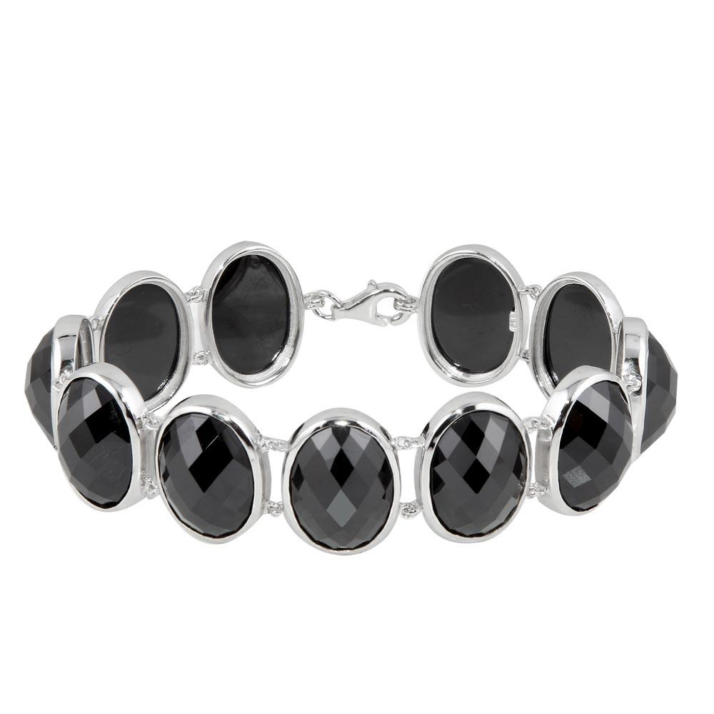 Closeout-Silver 925 Rhodium Plated Oval Black CZ Bracelet - STB00347 | Silver Palace Inc.