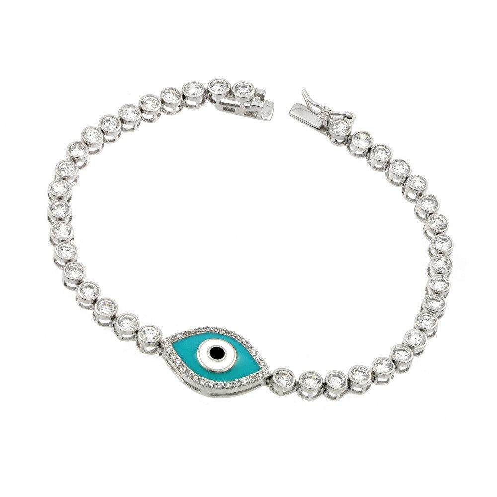 Silver 925 Rhodium Plated Evil Eye Clear CZ Tennis Bracelet - STB00506 | Silver Palace Inc.