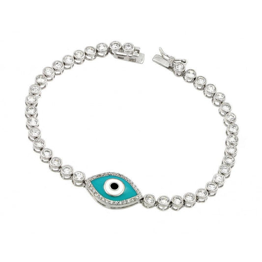 Silver 925 Rhodium Plated Evil Eye Clear CZ Tennis Bracelet - STB00506 | Silver Palace Inc.