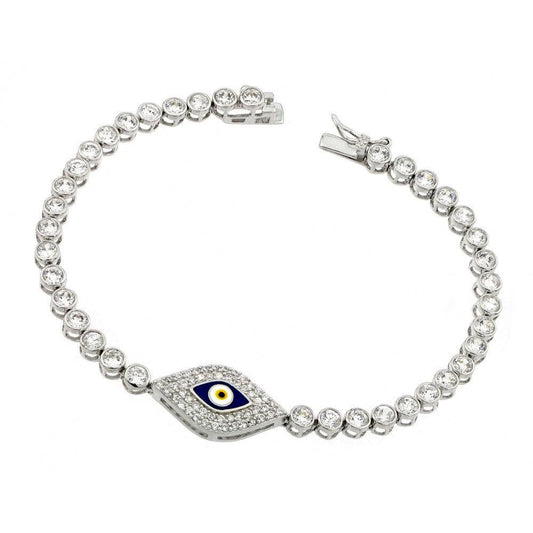 Silver 925 Rhodium Plated Evil Eye Clear CZ Tennis Bracelet - STB00508 | Silver Palace Inc.