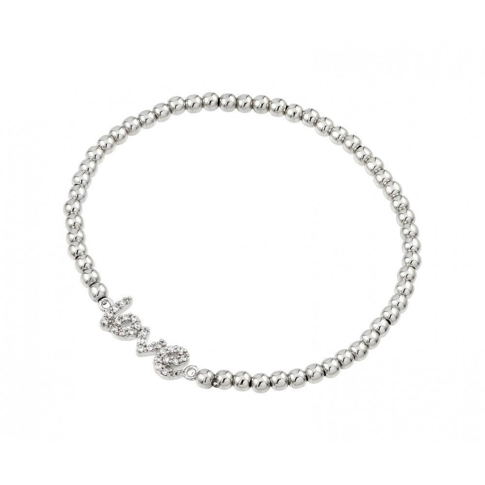 Silver 925 Rhodium Plated Love CZ Bead Bracelet - STB00516 | Silver Palace Inc.