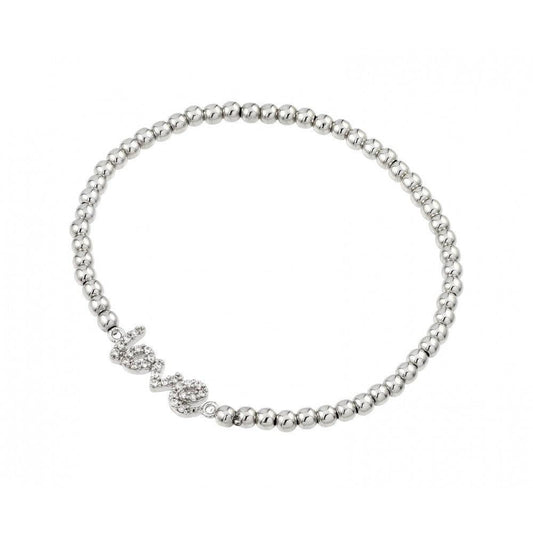 Silver 925 Rhodium Plated Love CZ Bead Bracelet - STB00516 | Silver Palace Inc.