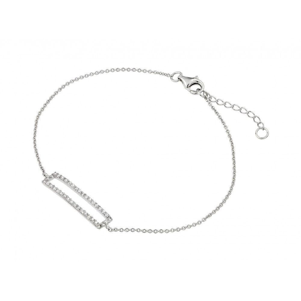 Silver 925 Rhodium Plated Open Rectangle CZ Bracelet - STB00518 | Silver Palace Inc.