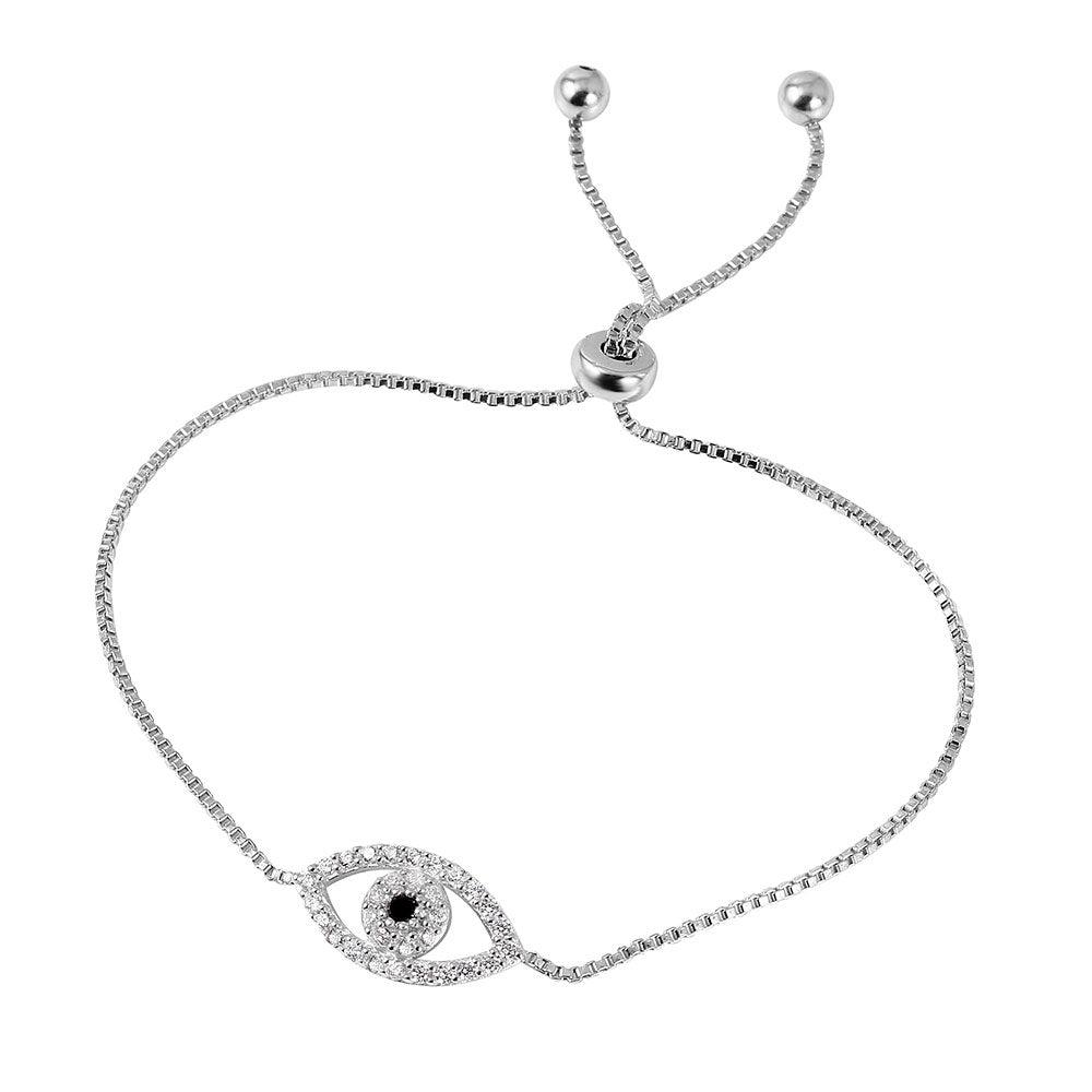 Silver 925 Rhodium Plated CZ Evil Eye Tassel Bracelet - STB00522 | Silver Palace Inc.